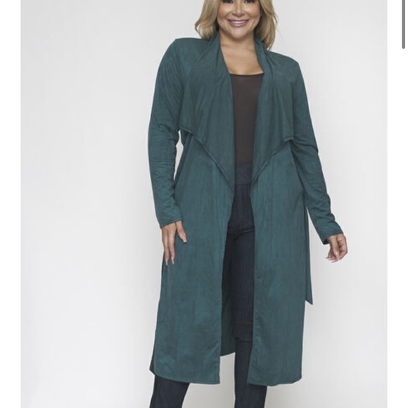 ❤️NEW PLUS Size Teal Faux Suede Cardigan Jacket - Picture 3 of 6